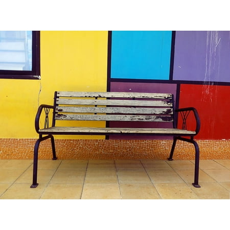 - Laminated Poster Outdoor Empty Bench Furniture Color Poster Print 11 x 17