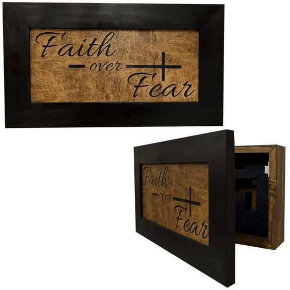 Faith Over Fear Decorative Wall-Mounted Secure Gun Cabinet by Bellewood Designs