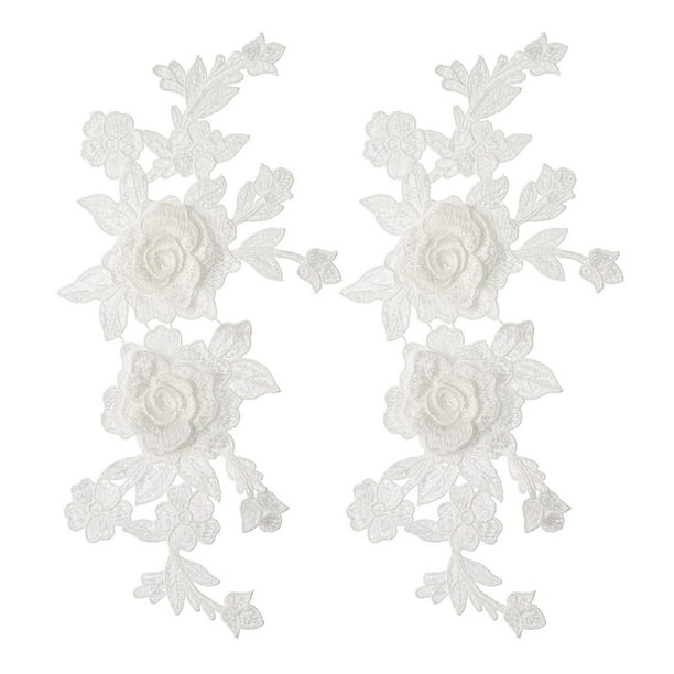 2Pcs Aplique Bordado de Encaje de Rosa Retro 3D Parches Florales para Vestido de Mujer Jeans, Blanco