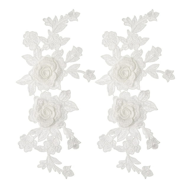 2Pcs Aplique Bordado de Encaje de Rosa Retro 3D Parches Florales para Vestido de Mujer Jeans, Blanco
