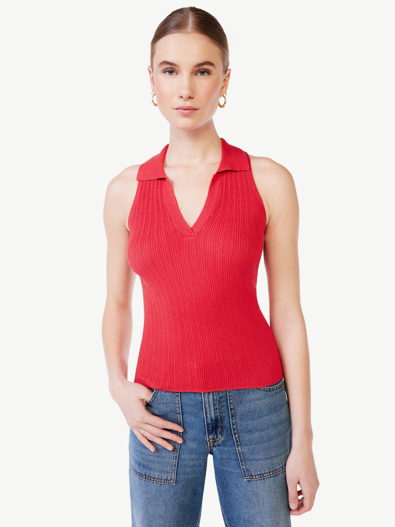 Women’s Blush Pink Ribbed Polo T-Shirt