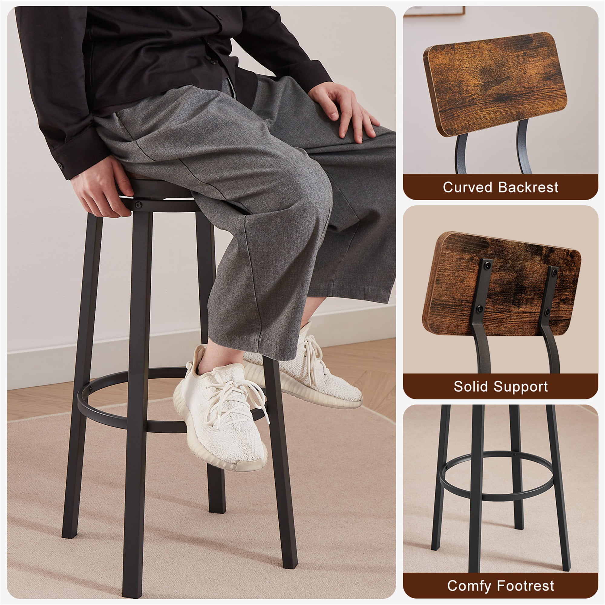 YYAo Oval Swivel Set of 2 Bar Stool, Metal Frame Armless Stool with Back for Living Room, Bar, Rustic Brown YYAo Oval Swivel Set of 2 Bar Stool, Metal Frame Armless Stool with Back for Living Room, Bar, Rustic Brown