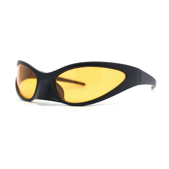 High Fashion Trendy Wrap Around 90s Sport Plastic Sunglasses Matte Black Orange