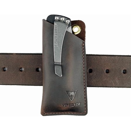 VIPERAED PJ11 Leather EDC Pocket Slip for Folding Knife Mini Knife/Flashlight/Multitool and Other EDC Gear Leather Holster Small Leather Utility Knife Sheath for Belt(Brown)