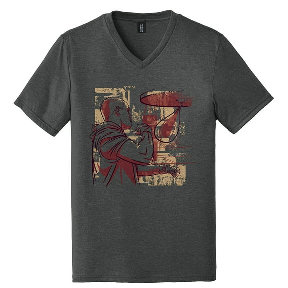 Big Size Boxer Speed Bag Graphic Design Men's Big Size District Perfect Tri V-Neck T-Shirt - Black Frost XL