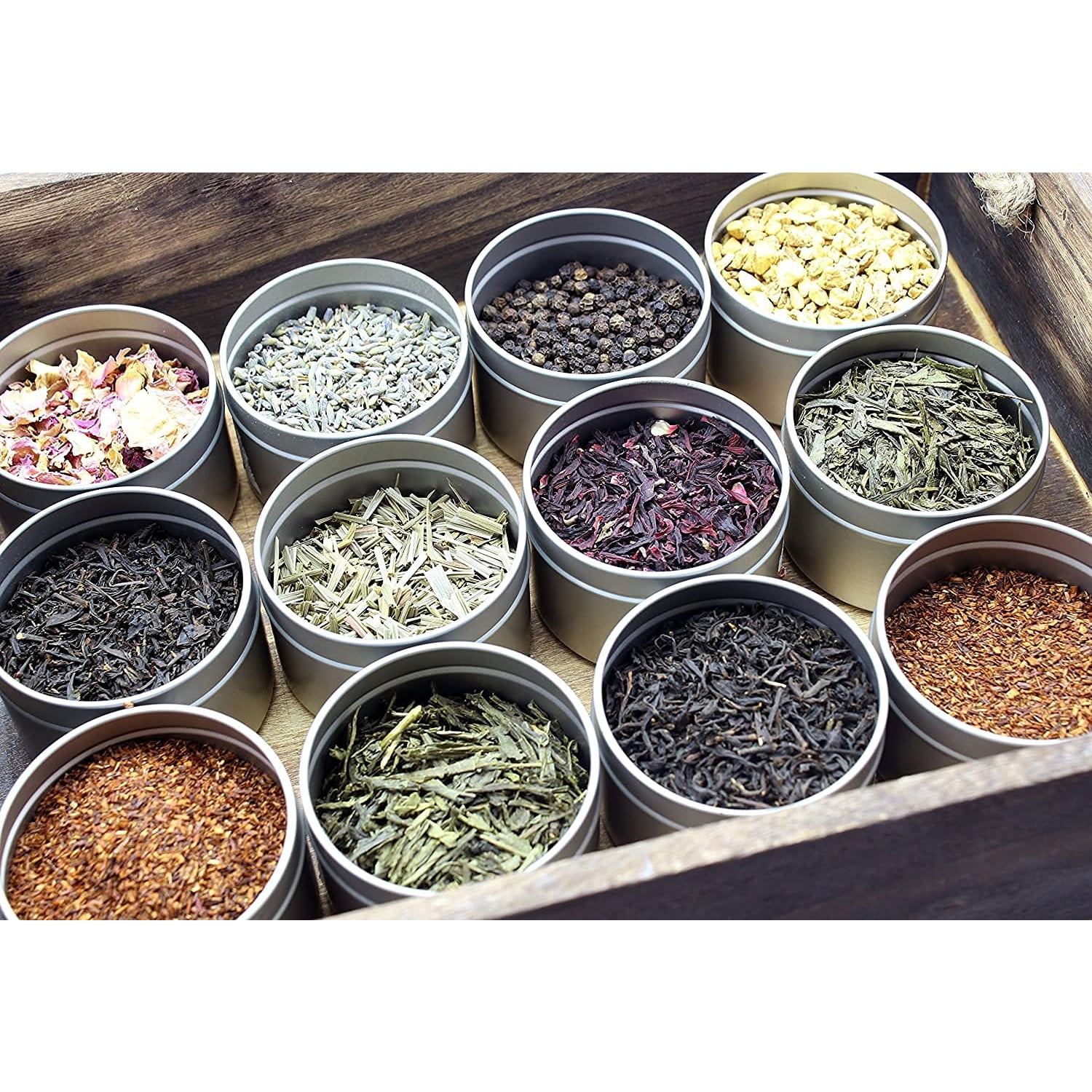 Loose Leaf Tea Sampler Create Your Own Tea Blend Starter Kit w/ Sencha, Rooibos, China Black, & Ginger, Lavender, Rose, Lemongrass, Hibiscus Spices