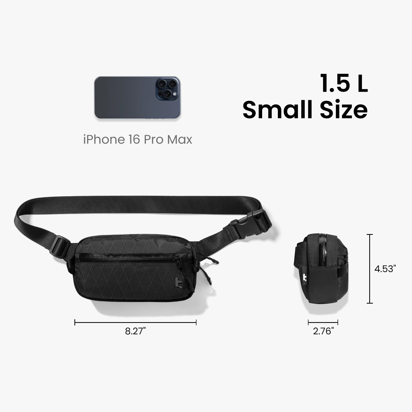 tomtoc 1.5L X-Pac Sling Bag with RFID Blocking, Crossbody Bag Minimalist Chest Shoulder Pack for Men/Women, Water-Resistant Lightweight Casual Funny Pack for Travel, Daily Commute