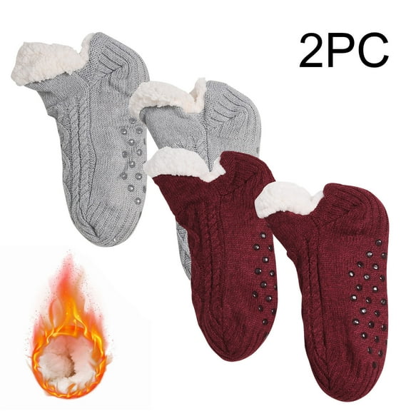 Eltusu Girls Fleece Socks, Stretch 2 Pieces Casual Soft Thermal Socks Wine Size 6-10 T