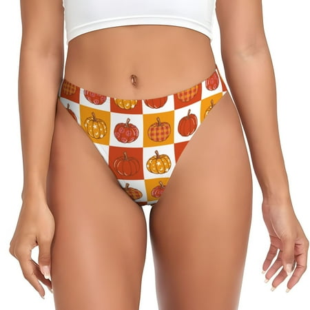 Zeuib Pumpkin Plaid Print Seamless Women Underwear Thongs High Waisted No Show Ladies Panties Breathable Comfortable Brief Hi Rise Undies-XX-Large