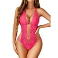 thumbnail image 3 of Avidlove Lingerie for Women Lace Bodysuit Halter One Piece Lingerie Sleepwear Rose Red S, 3 of 4