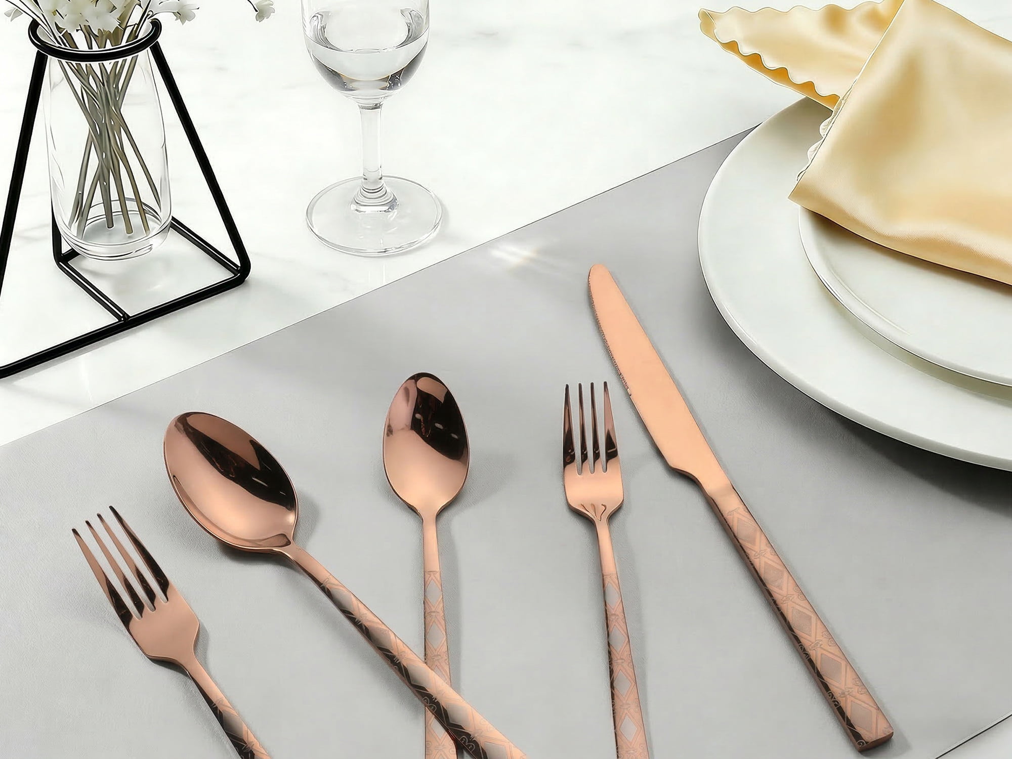 Unique Bargains 20 Piece Stainless Steel Flatware Set for 4 Vintage Cutlery Rose Gold
