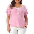 thumbnail image 2 of DARING DIVA Women's Plus Blouse Sweetheart Neck Contrast Trim Tie Knot  Tee 3X Pink, 2 of 6