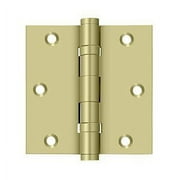Deltana DSB35B3-UNL 3-1/2" x 3-1/2" Square Hinge; Ball Bearings; Unlacquered Bright Brass Finish