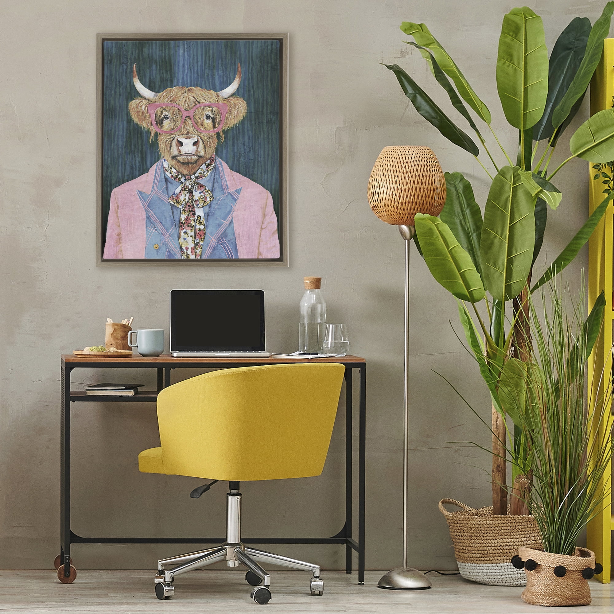 Stupell Industries Gentle Bull Portrait Brown Framed Floater Canvas Wall Art, design by Svetlana Aleynikova