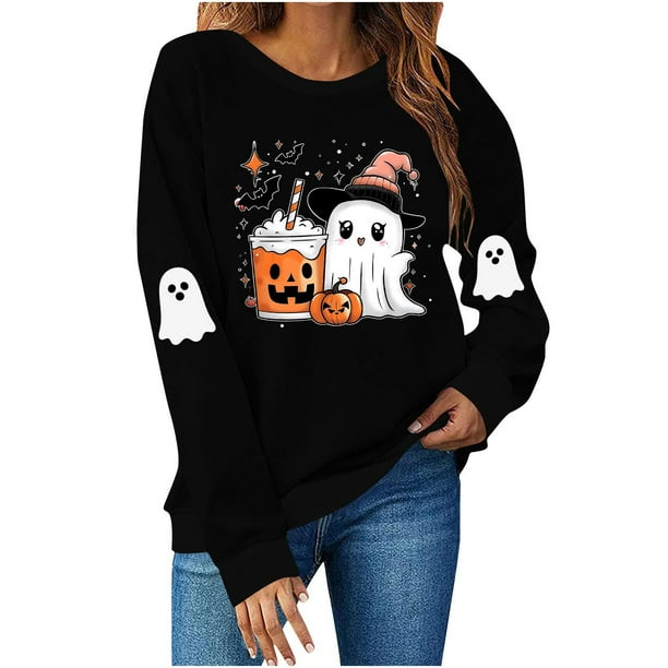 Ailaofu Halloween Cute Sweatshirt For Women Long Sleeve Pullover Graphic Basic Tops Casual Fall Fashion Sweatshirts