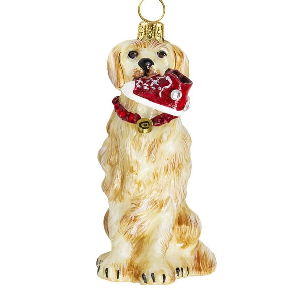 Golden Retriever with High Top Sneaker Polish Glass Christmas Ornament Pet Dog
