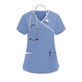 thumbnail image 7 of Women's V-Neck Tunic Top Shirt Blouse for Nurses Uniform Clinic Carer Protective Clothing Casual Work Office Medical Professional Essential | Sopatenor,Light Blue XL, 7 of 7