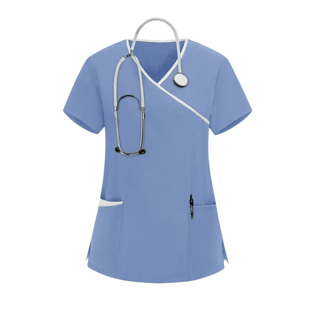 HongQid Scrub Tops for Women — Classic Fit, Pocket, Four-Way Stretch, Anti-Wrinkle