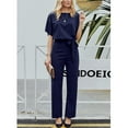 thumbnail image 3 of Pantalon à Jambes Larges Femme Été Manches Courtes Combinaison Col Rond Taille Haute Combinaison à Jambes Larges avec Ceinture Femme, 3 of 4