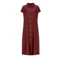 thumbnail image 5 of LLYwey s Women Fall Dresses Fashion Summer Button Casual Solid V-Neck Short Sleeve Dress New Sweater Dresses Wine S, 5 of 9