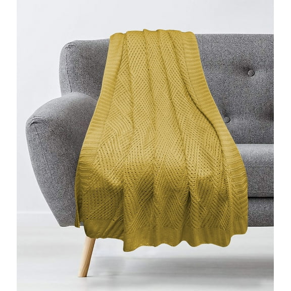 Cable Knit Throw Diamond Yellow 50x60