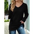 thumbnail image 5 of Womens Long Sleeve Tops V Neck Shirts Light-Weight Tunic Sweaters Fashion Black XL, 5 of 9