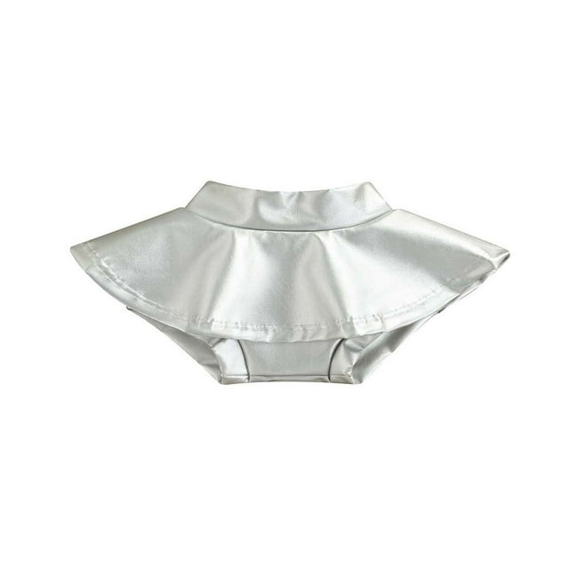 Infant Baby Girls Shorts Skirts Outfits 3 Colors Solid PU Leather Ruffles High Waist Mini Skirts Silver 2-3 Years