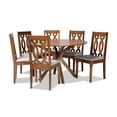 thumbnail image 2 of Baxton Studio Callie Modern and Contemporary Grey Fabric Upholstered and Walnut Brown Finished Wood 7-Piece Dining Set, 2 of 7