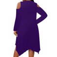 thumbnail image 6 of Plus Size Women's Solid Dress Off The Shoulder Long Sleeve Asymmetrical Hem Mini Dress Purple XL, 6 of 9