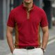 thumbnail image 1 of Ceisia Men's Loose Fit Ribbed Polo Shirt Short Sleeve Stand Collar Color Block Casual Daily Summer Tops Red L Gifts, 1 of 4