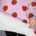 thumbnail image 3 of Oversized Wearable Blanket Hoodie,Red Strawberry Plants Fruit Pink Pattern Sherpa Blanket Hoodie with Super Pockets,Super Warm Fuzzy Pullover for Women & Men, 3 of 6