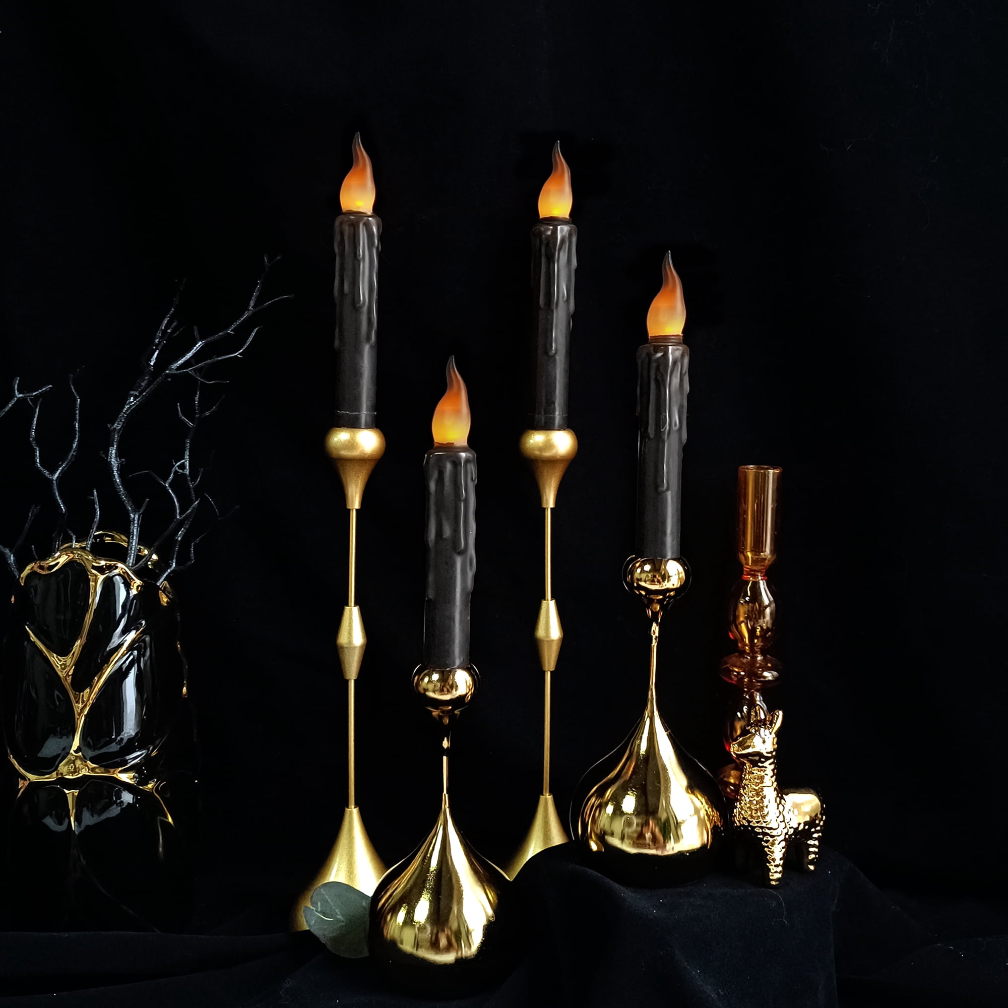 Flameless Candle Taper Candlesticks,4pcs Real Wax LED Tapered Dipped Candles 6 INCH Battery Powered Chandelier Remote Candle Sticks for Weddings Vigil Harry Potter