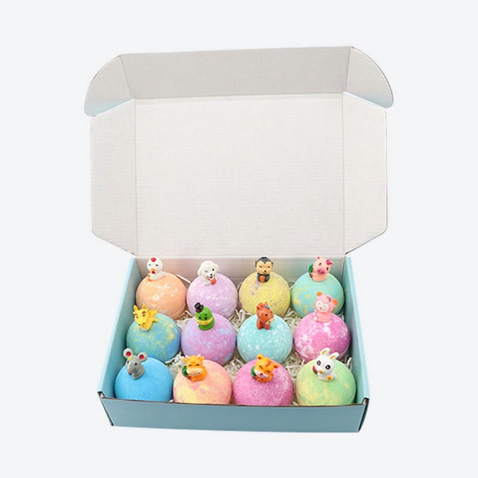 12PCs Bath Bombs with Mega Bubbles & Surprise Inside,Fizzy Bubble Bath With Animal Ornaments,Chinese Zodiac Fruity Flavor Bubble Bath Balls,Colorful Bubble Bath Fizzies for Family Relaxation