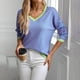 thumbnail image 5 of Suéter de cuello redondo de moda para mujer, blusa de manga larga con cuello estampado a rayas para mujer, 5 of 8