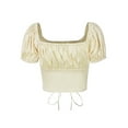 thumbnail image 2 of Qiylii Women's Retro Puff Sleeve Pullover Crop Tops Vintage Square Neck Lace-Up Bandage Exposed Navel Shirt Blouse, 2 of 8