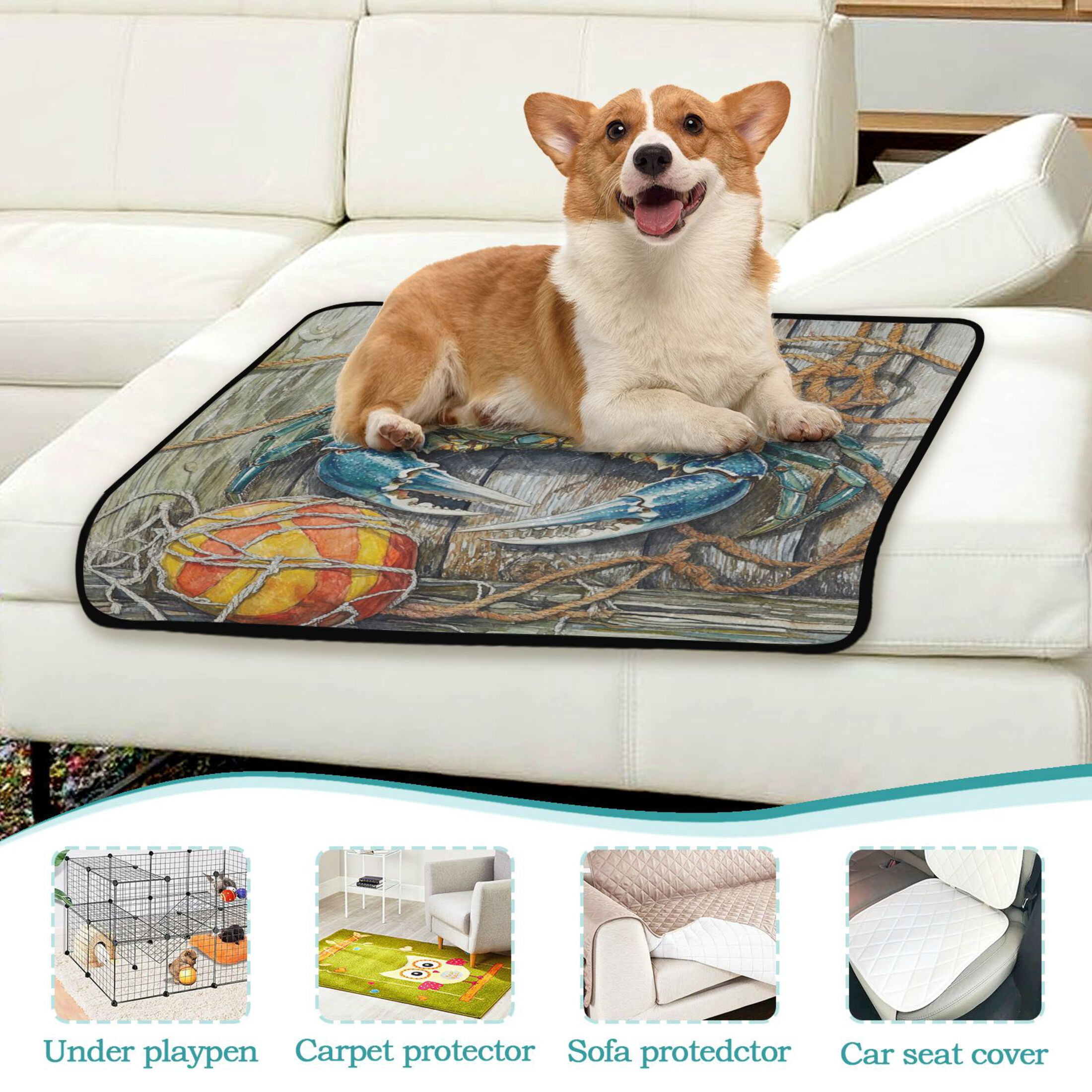 Qxltty Blue Crab Cat litter Pads Pet Set of 3 Diaper Mats Center Anti-leakage Layer Absorbent Soft and Comfortable