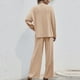 thumbnail image 4 of Conjunto de pijama holgado, de manga larga, cuello redondo, de color puro, suave y cómodo de 2 piezas para el hogar, talla M, color caqui, para otoño e invierno, 4 of 6
