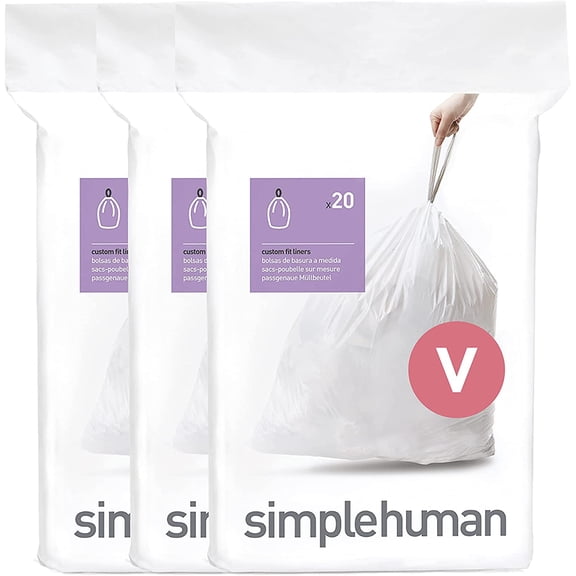 Code V 60 Count Dispenser Pack Custom Fit Liners Drawstring Trash Bags 16-18 Liter / 4.2-4.8 Gallon White