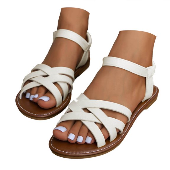 IUJSOY Gladiator Sandals for Women 2025 Strappy Crisscross Open Toe Slingback Flats Beach Shoes