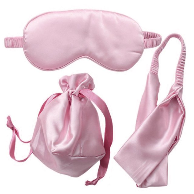 Faux Silk Sleep Mask Soft Protective Eye Cover with Drawstring Bag & Headband