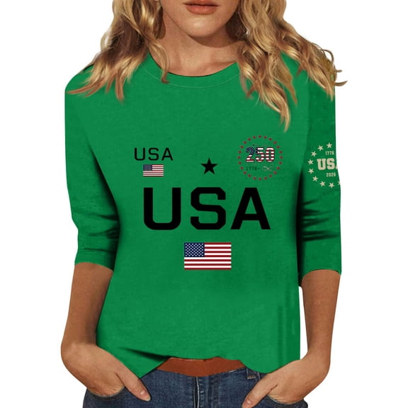 250 Years American Flag 250th Anniversary USA T-Shirt 3/4 Sleeve Top Soft Lightweight Tee
