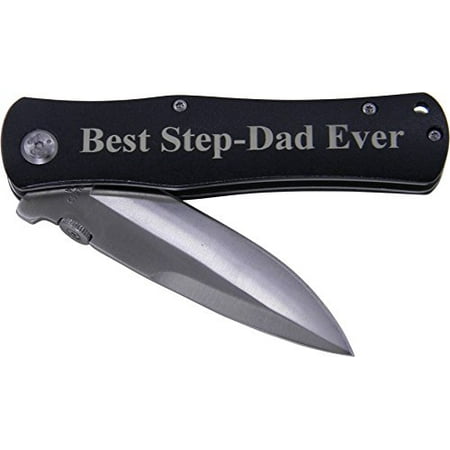 Best Step-Dad Ever Folding Pocket Knife - Great Gift for Father's Day, Birthday, or Christmas Gift for Dad, Grandpa, Grandfather, Papa, Husband (Black (Best 30th Birthday Gifts For Husband)