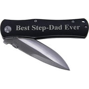 Best Step-Dad Ever Folding Pocket Knife - Great Gift for Father's Day, Birthday, or Christmas Gift for Dad, Grandpa, Grandfather, Papa, Husband (Black Handle)