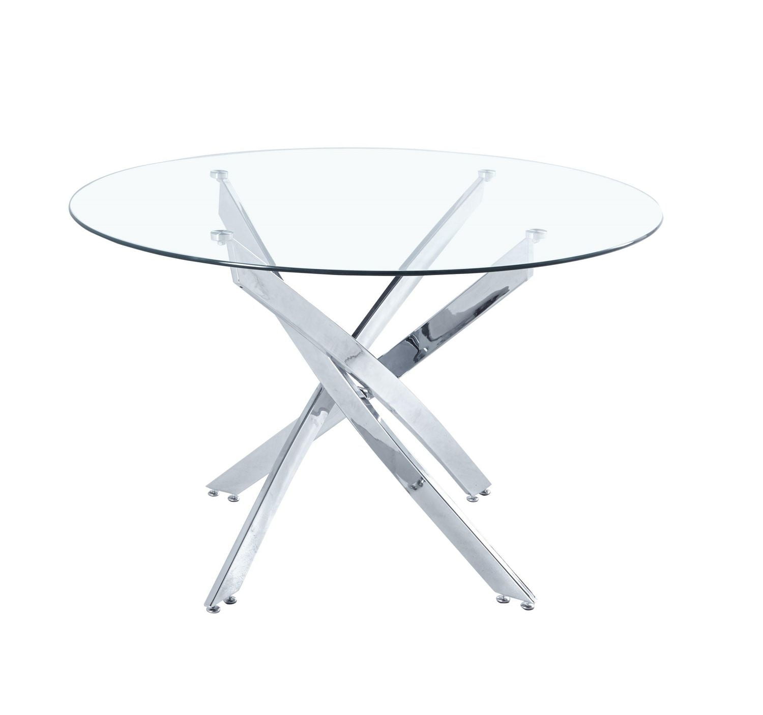 Diva Glass Star Table de salle à manger ronde de 91,4 cm avec plateau en verre trempé et base argentée – Dotée d'un design de base unique inspiré des étoiles, parfaitement dimensionnée pour 4 personne