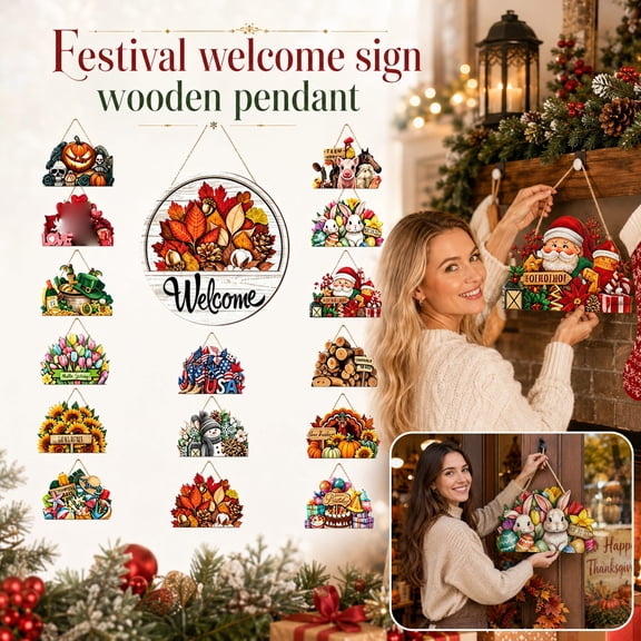 Interchangeable Welcome Sign for Front Door, SpaceβSaving Reusable Seasonal Door Decor, Magnetic Interchangeable Inserts for Entryway Porch Home Styling (16 Pcs)