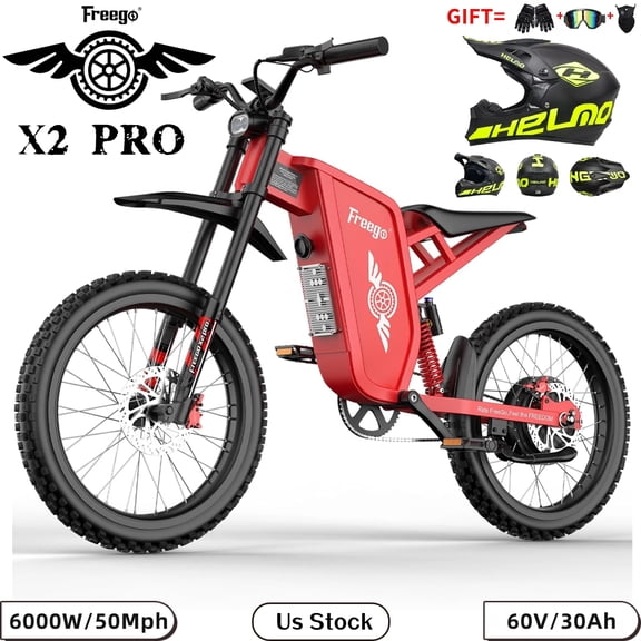 6000W(Peak)Motor Electric Motorcycle Electric Dirt Bike for Adults, 50MPH Electric Dirt Bicycle Freego X2 Pro, 60V30AH 1800wh Battery, 19x2 Tire Full Suspension Hydraulic Brake Half Throttle UL2849