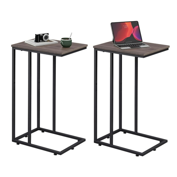 Juego de mesa auxiliar WLIVE Mesa auxiliar en forma de C, 2 niveles, acero gris A