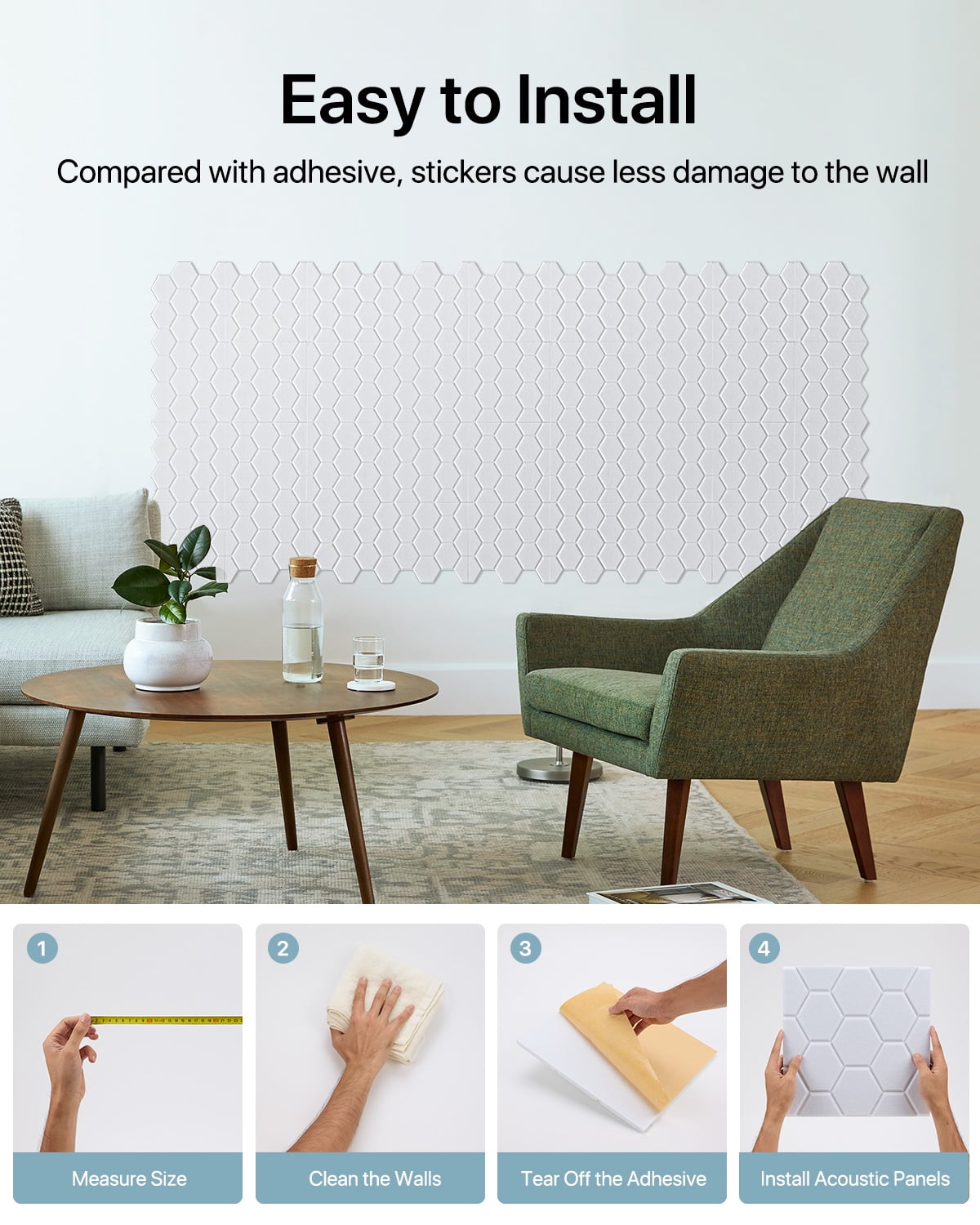 Soundsbay Sound Proofing Panels Self-Adhesive, 12 Pack Honeycomb Acoustic Wall Panels for Door, Ceiling, 12" X 12" X 0.4"