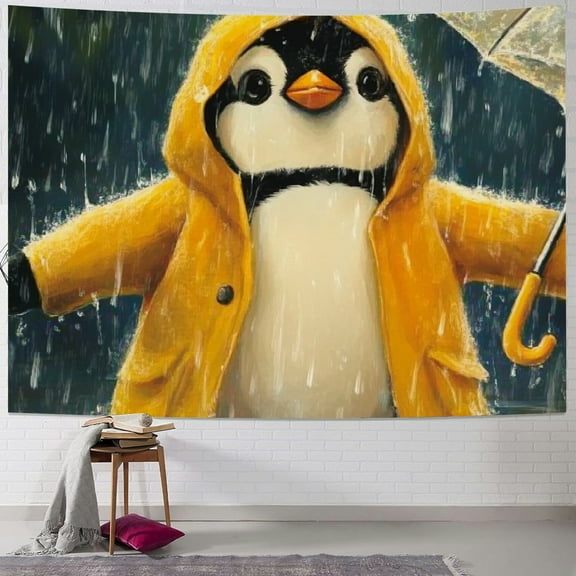 BCIIG Penguin Umbrella Raincoat Tapestry Wall Hanging Unique Style Home Wall Decor Art for Living Room Bedroom Apartment Farmhouse Dorm 40x30inch