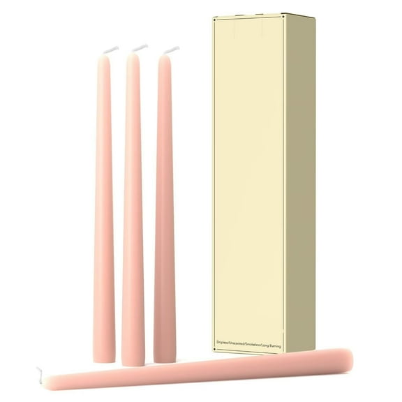 10-Inch Tall Dripless Taper Candles Set of 4 - Pearl Pink Tapered Candles, Perfect for Christmas - Smokeless, Unscented, Long Burning - Hand Poured, Colored Tall Candlesticks - Rosa Perla